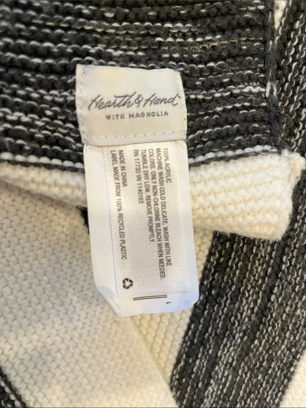 Hearth & Hand Cream and Black Striped Knit Throw